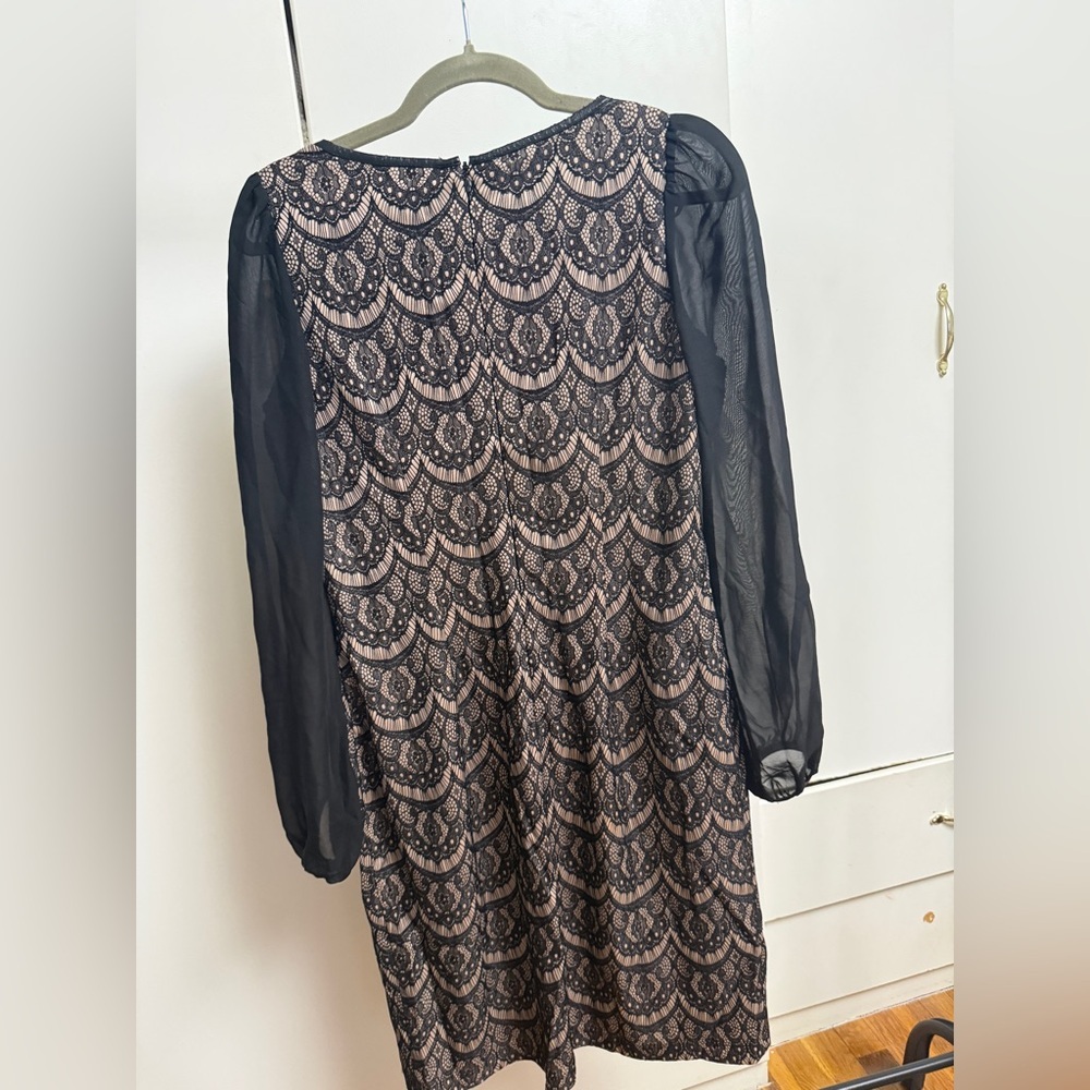 SD Collection Black Lace-Overlay Dress with Nude Underlay fits M/L - Picture 4 of 6